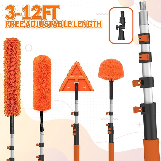 20FT Reach Dusters for Cleaning Ceiling Fan Cleaner Duster with Extension Pole Wall and Baseboard Cleaner Mop with Handle for Window Cobweb Fan Blade and High Ceiling