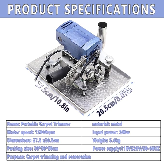 500w Portable Flat Shearing Machine for Carpet Rug15000 RPM Carpet Trimmer Roller Blade Tools Adjustable Depth Carpet Tufting Shears