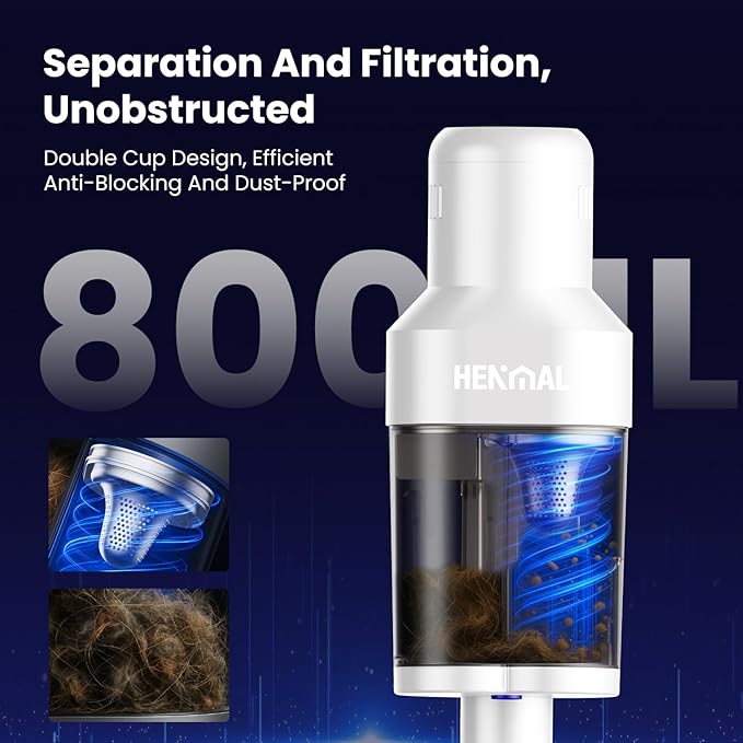 Corded Electric Vacuum Cleaner H01600W 22KPA Full-Size Stick Cleaner with 800ML Dual-Layer Cyclone Dust CupHEPAFiltrationLightweight&ampLow Noise for HardFloorPetCarpets