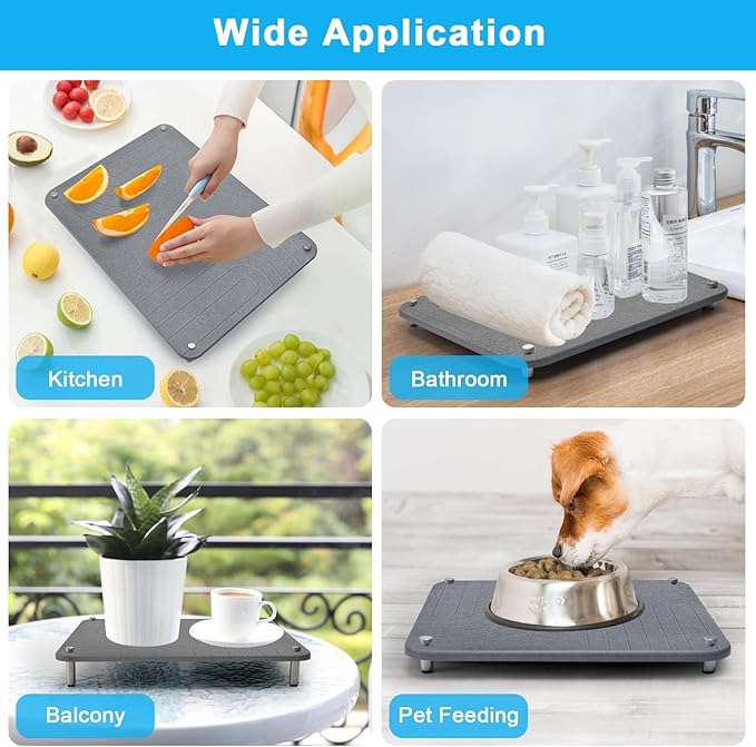 3Pcs Nesting Stone Drying Mat for Kitchen Counter Quick Drying Stone Dish Drying Mat with Non-Slip Feet Super Absorbent Heat Resistant Diatomaceous Earth Dish Drying Mat for Dishes Bottles-Wave