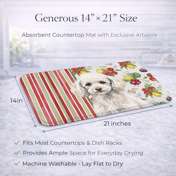 Caroline's Treasures Miniature White Poodle Vegetables Dish Drying Mat Absorbent Dish Drying Mat Pad for Kitchen Counter Dish Drainer Mat for Countertop 14 x 21 Multicolor
