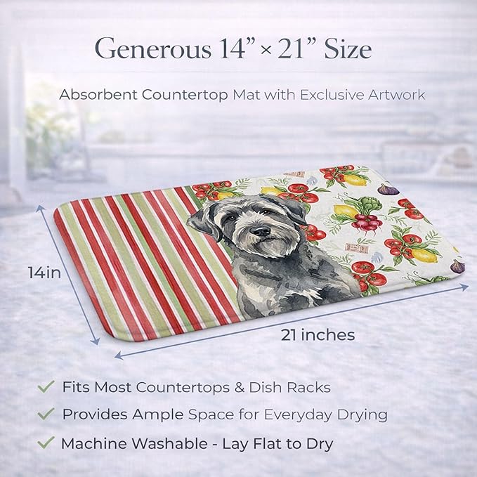 Caroline's Treasures Gray Bouvier des Flandres Vegetables Dish Drying Mat Absorbent Dish Drying Mat Pad for Kitchen Counter Dish Drainer Mat for Countertop 14 x 21 Multicolor