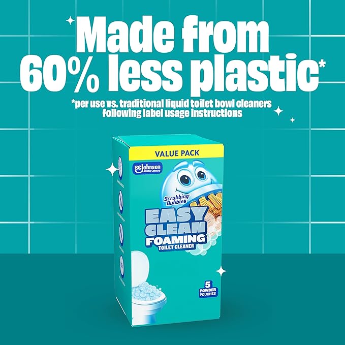 Scrubbing Bubbles Easy Clean Foaming Toilet Bowl Cleaner Bathroom Limescale Remover that Fights Odors Easy Drop-In Powder Pouches 100g (4 Count 20 Total Pouches)