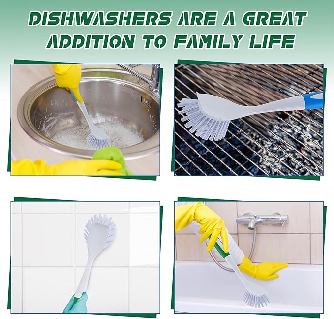 Hsei 20 Pcs Blue and Green Kitchen Scrub Dish Brush Bulk with 11 Inch Anti Slip Handle Cleaning Dish Scrubber with Stiff Bristles Washing Scrub Brushes for Housekeeping for Pots and Pans Kitchen Sink