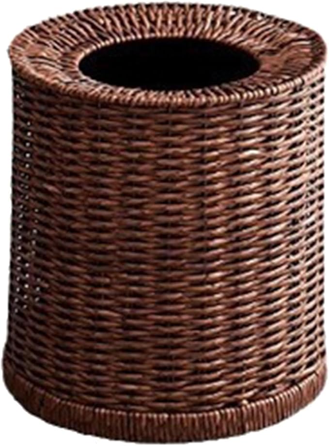Imitation Rattan Trash Can Rubbish Can Waste Basket Elegant Decorative Dustbin Practical Woven Wastebasket for Living Room S