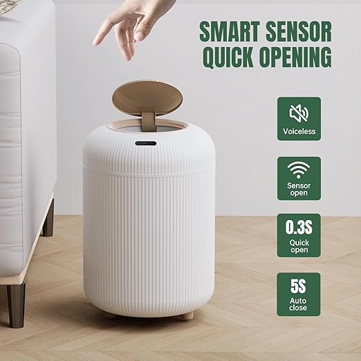 URALFA Automatic Bathroom Trash Can with Lid 3 Gallon Motion Sensor Trash Can Soft Close Removable Legs Touchless Trash Bin Smart Plastic Garbage Can for Bedroom Office Kitchen White