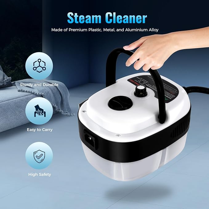 2500w Steam Cleaner Machine Commercial Car Detailing Cleaning Auto Upholstery Dirt Remover With Large-Capacity Transparent Water Tank For Home UseKitchenCar (White)