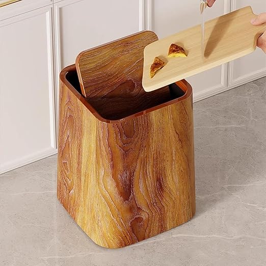Rustic Trash Can Waste BasketCreative Home Use Creative Bin Wood Grain Paper BasketRubbish Bins for Study Kitchen Office Kitchen Bedroom Hotel L with Cover