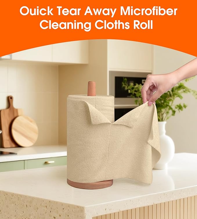 Microfiber Cleaning Cloth Roll - 100 Pack Tear Away Microfiber Paper Towels Reusable Washable Scratch-Free Kitchen Towels for Car Home Kitchen Glass Dishes (Wheat Beige)