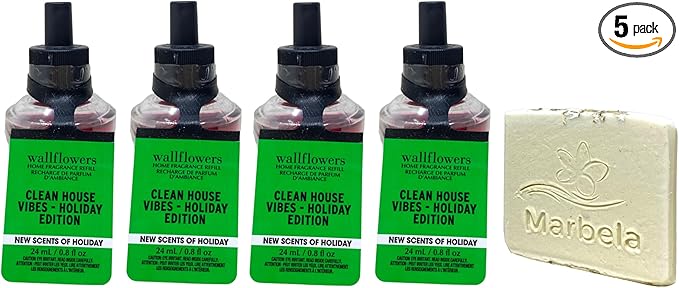 Bath &amp Body Works Clean House Vibes - Holiday Edition 4 Wallflowers Home Fragrance Refill Bulbs with Natural Oats Soap Sample