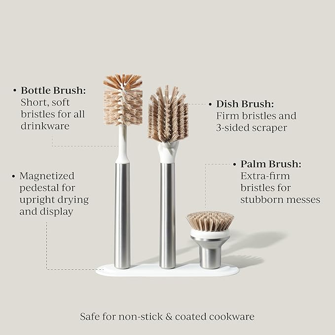 Ionic Brush Set Magnetized to Stand Upright Stainless Steel with Replaceable Heads Silver