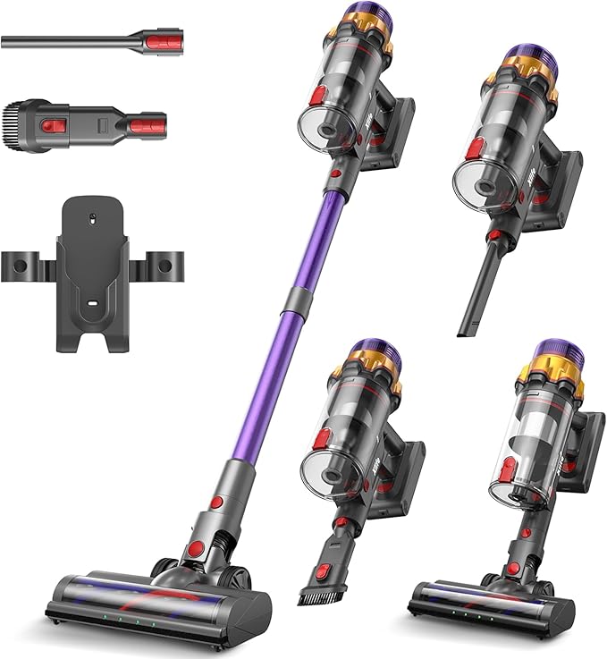 Xlife Cordless Vacuum Cleaner 550W 48KPA Stick Vacuum Cleaners for Home Wireless Vacumm with Self-Standing Anti-Tangle Brush for Hardwood Floor/Carpet/Pet Hair-P12