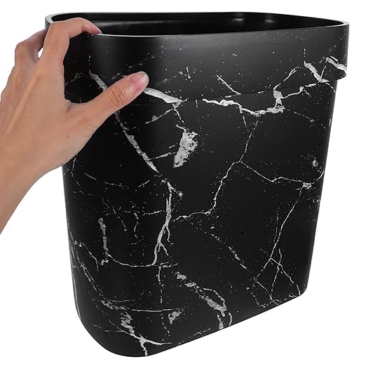 VALICLUD Oval Marble Pattern Plastic Wastebasket Open Top Trash Bin with Innovative Ring for Secure Bag Placement for Bathroom Kitchen and Office Use Easy