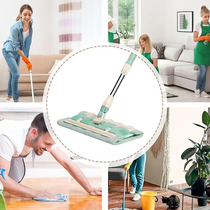 Flat Mop 360° Rotating Head 38x15x95cm Telescopic Handle Cleaning Mop Washable Floor Scrubber Non-Slip Grip for Wet and Dry Cleaning