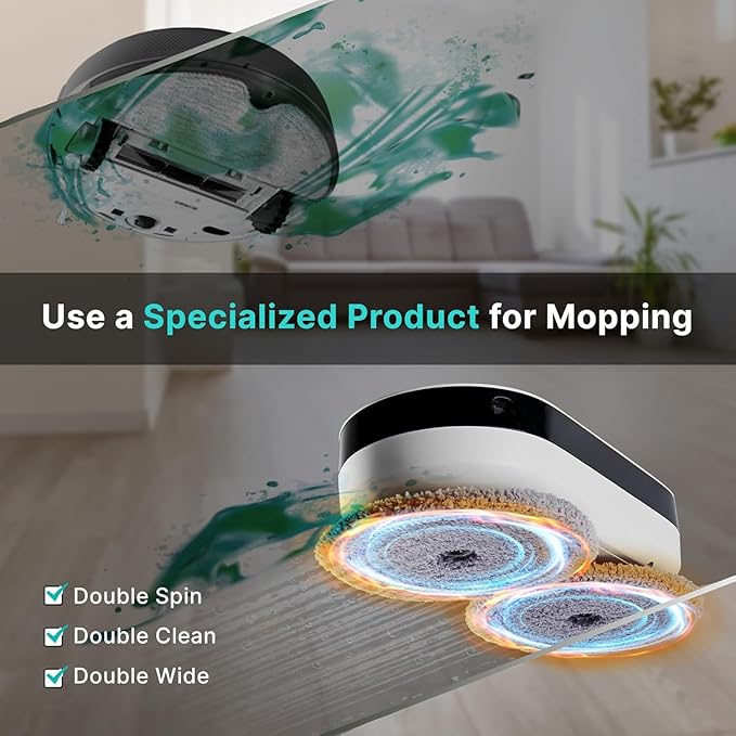 EVERYBOT EDEG2 Robot Mop Cleaner for Hard Floors Dual Spin Powerful Mopping Removes Dust &amp Stains Quiet Fast Cleaning Slim Design for Under Furniture Remote Control Included (No Wi-Fi/APP)