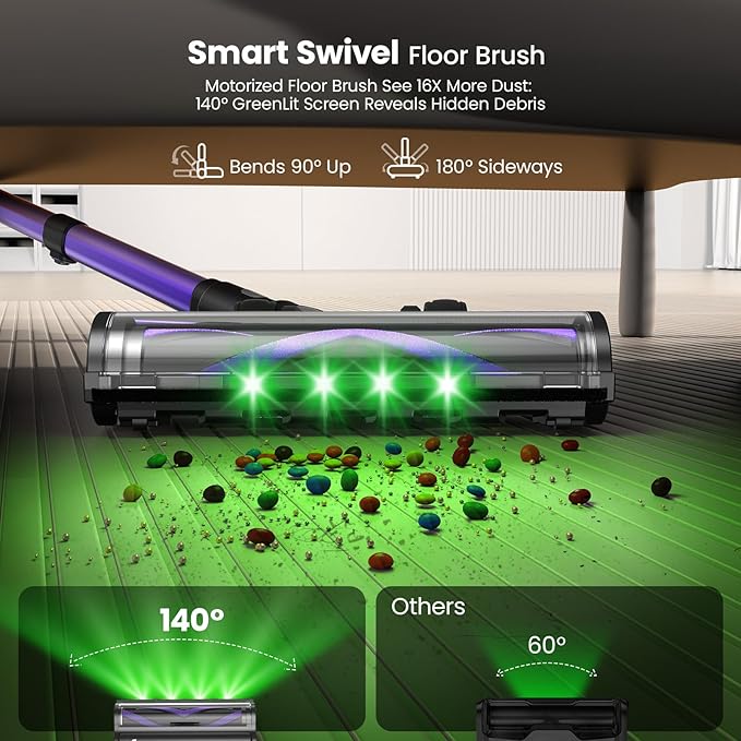 Cordless Vacuum Cleaner 600W 45KPA Dual Motor Vacuum for Home with AI Auto Suction70Min RuntimeStick Vacuums with Self-Standing DesignLED Headlightsfor CarpetHardwood FloorsPet HairTile