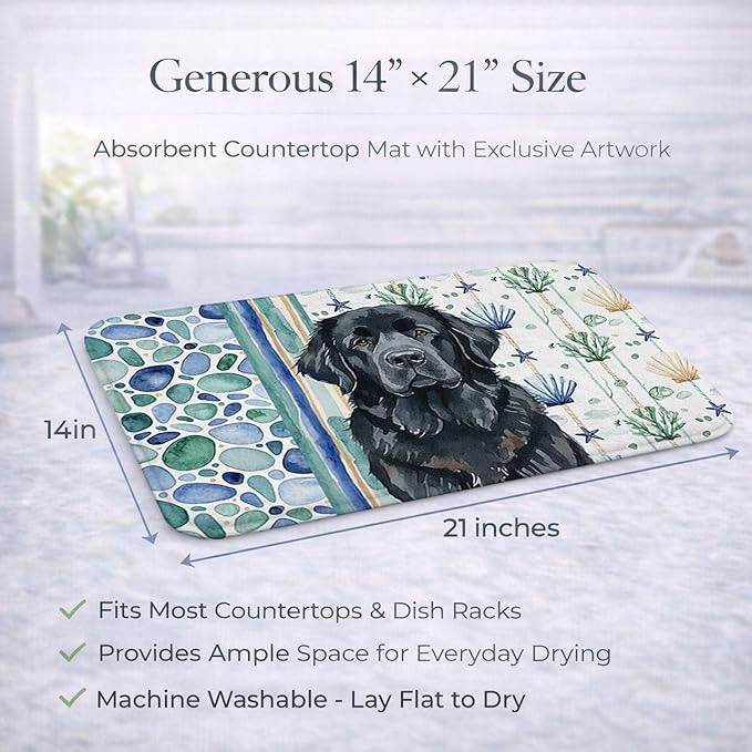 Caroline's Treasures Black Newfoundland Coastal Sea Glass Dish Drying Mat Absorbent Dish Drying Mat Pad for Kitchen Counter Dish Drainer Mat for Countertop 14 x 21 Multicolor
