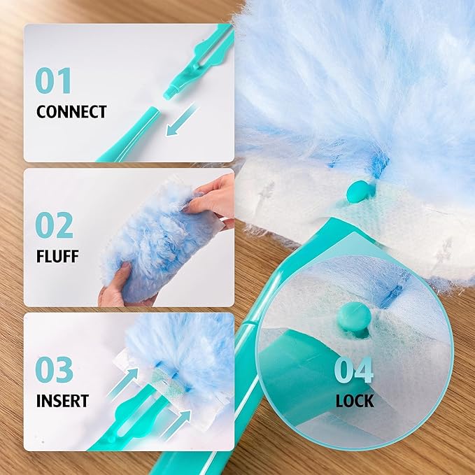 Duster Refill for Swiffer Duster 30 Count Heavy Duty 2 Side 360° Duster Refills with 1 Handle 4X Microfibers Disposable Multi Surface Dusters for Cleaning