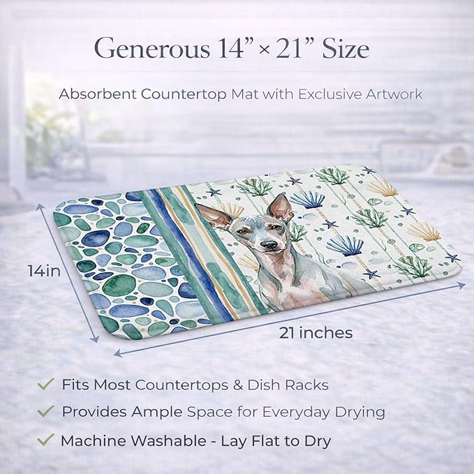 Caroline's Treasures American Hairless Terrier Coastal Sea Glass Dish Drying Mat Absorbent Dish Drying Mat Pad for Kitchen Counter Dish Drainer Mat for Countertop 14 x 21 Multicolor