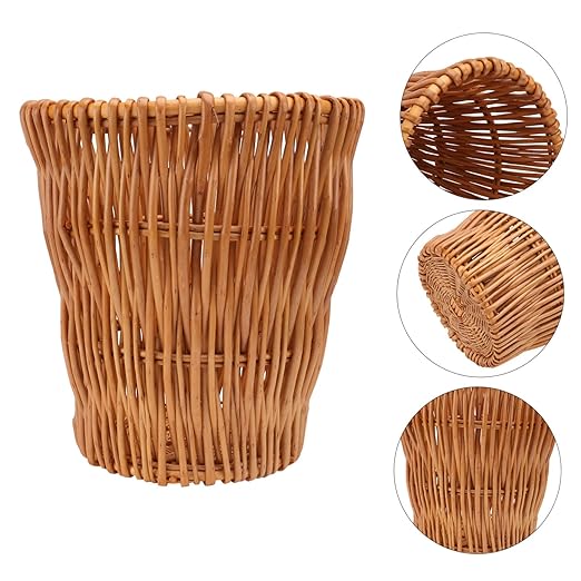 Eco-Friendly Wicker Trash Can Stylish Rattan Wastebasket for Bathroom Bedroom Kitchen and Office Versatile Woven Storage Basket with Decorative Design