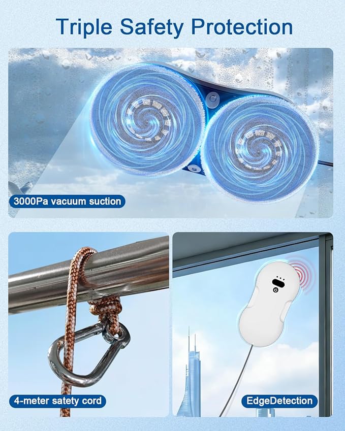 Window Cleaning Robot Automatic Window Cleaner Robot with Dual Spray Edge Detection Intelligent Path Planning 3000pa Strong Suction Anti-Drop Protection for Glass
