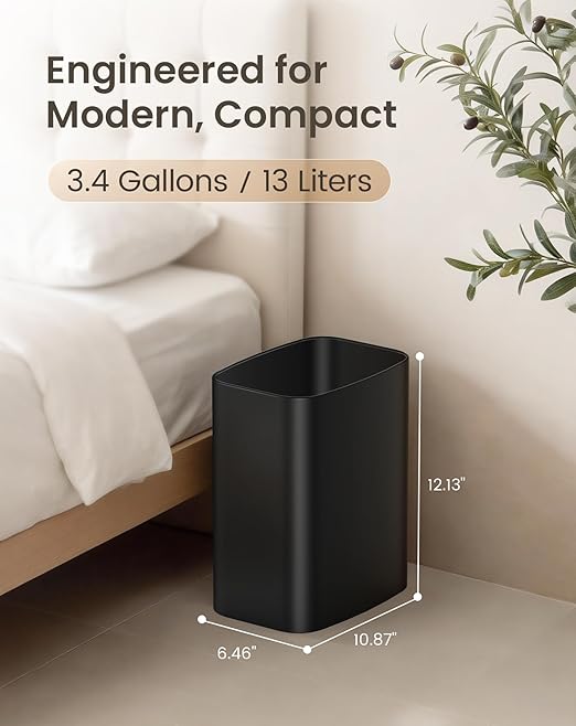 Cesun 3.4 Gallon Bathroom Trash Can Small Office Garbage Can Slim Metal Waste Basket for Bedroom Dorm Toilet Near Desk Under Sink RV (Black)