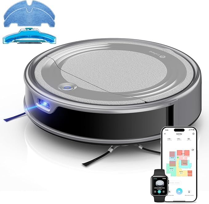 Lefant M310 Ultra Robot Vacuum and Mop 6000Pa Suction-Slim Robotic Cleaner with ToF LiDAR Navigation Accurate Obstacle Avoidance WiFi/App/Alexa Control 170min Runtime for Pet Hair and Home