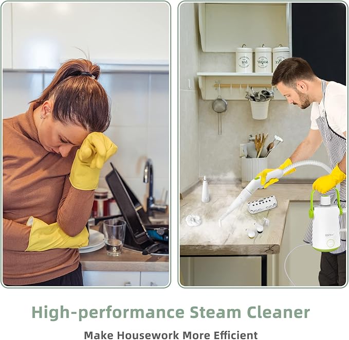 COSTWAY Handheld Multipurpose Steam Cleaner with 300ml (10.2oz) Water Tank Extended Hose &amp Extra-long Cord Portable Heavy Duty Steamer for Garment Windows Tires 10 Piece Accessory Set (Green