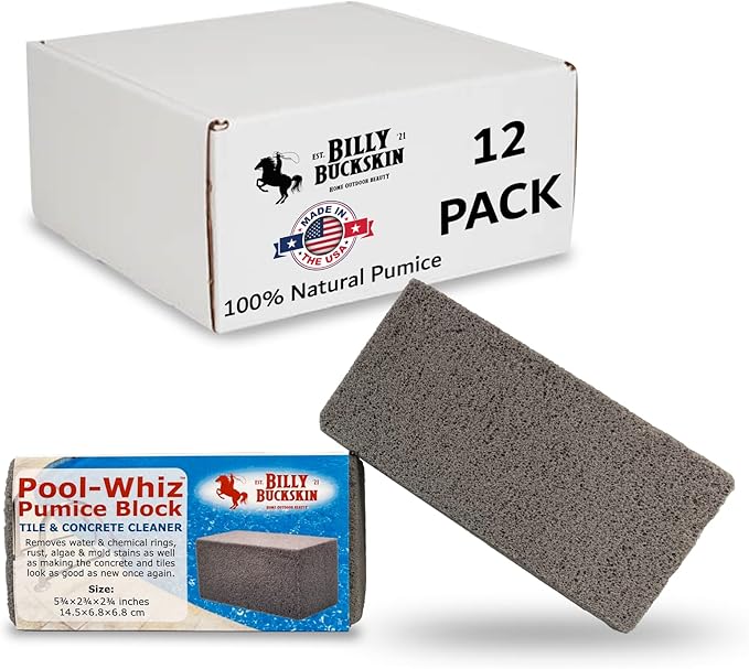 Pool-Whiz Pumice Block for Pool (12-Pack) | Pool Tile &amp Concrete Cleaner | Pumice Stone for Cleaning Spas Water Features &amp Bathroom Floors | Cleaning Block for Rust &amp Stains by Billy Buck