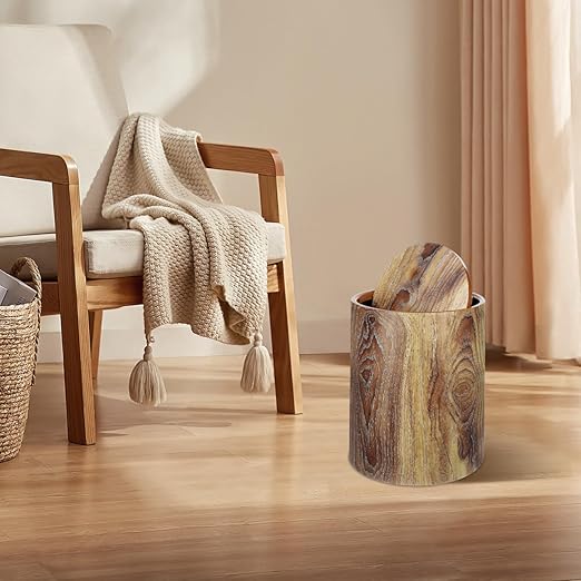 BESTOYARD Imitation Wood Grain Trash can with Lid - 12L Large Capacity Wastebasket for Home Office and Hotels for Living Room and Bedroom