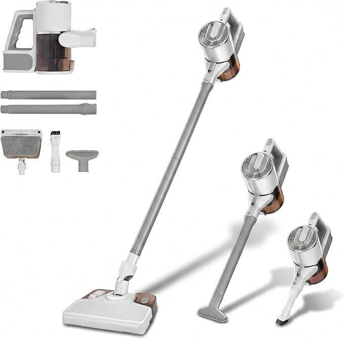 Wet Dry Vacuum Cleaner3-in-1 Cordless Vacuum and Mop Combo45Mins Runtime Vacuum Cleaners45KPA Strong SuctionAnti-Tangle Brush Roll Removable water tank for Home/Pet Hair/Carpets/FloorsWhite
