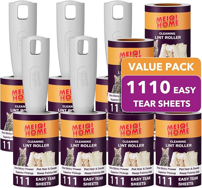MEIQIHOME Lint Rollers for Pet Hair Extra Sticky 1110 Sheets Mega Value Set Lint Roller with 5 Upgraded Handles 10 Rollers Portable Pet Lint Roller for Clothes Furniture Dog &amp Cat Hair Removal