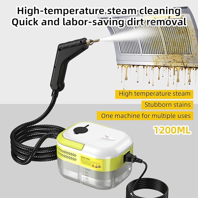 1200W Portable Handheld Steam Cleaner High Temperature Pressure Steam 105 221 for Kitchen Bathroom Furniture Car (US plug)