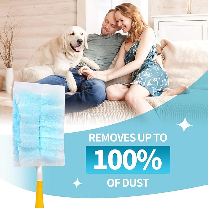 60 Count Microfibre Feather Duster Refills Compatible with Swiffer Dusters Disposable Static Dust Removal Refills Multi-Surface Duster with 1 Pcs Short Handle(Unscented Pack of 1)