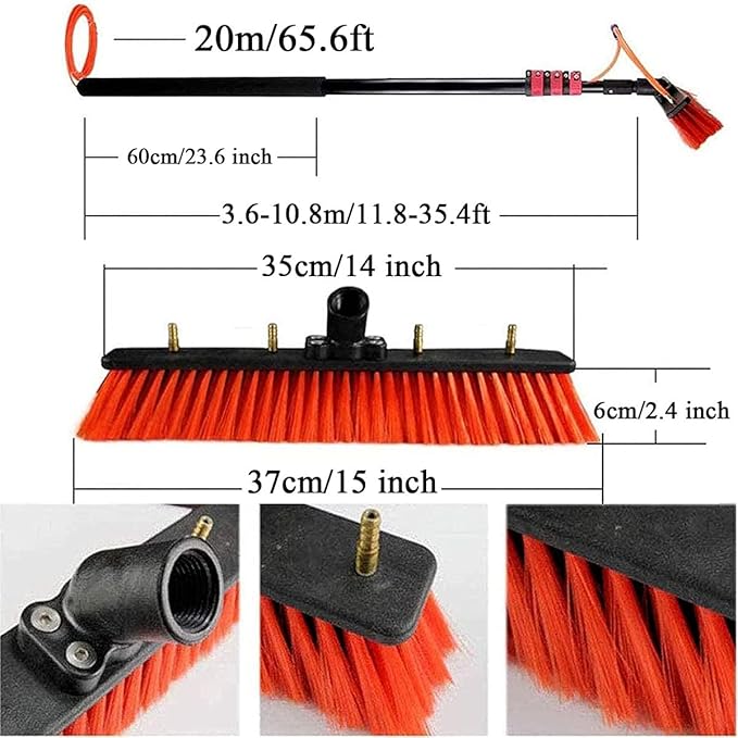 12-32ft Water Fed Pole Kit Window Cleaning Brush Adjustable Telescopic Rod Cleaning Equipment for Solar Photovoltaic Panel CleaningTrucks Windows Washing6m/20ft