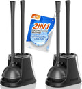 Toilet Plunger and Brush Bowl Brush and Heavy Duty Toilet Plunger Set with Ventilated Holder 2-in-1 Toilet Brush and Plunger Combo for Bathroom Cleaning (2 Black)