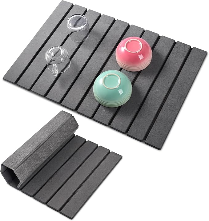 Stone Dish Drying Mat for Kitchen CounterLarge Dark Gray Foldable Diatomaceous Earth Dish Drying MatQuick-Dry Absorbent Bath &amp Countertop Stone Dishes Mats for Dishes Bottles Cups 23x15.3