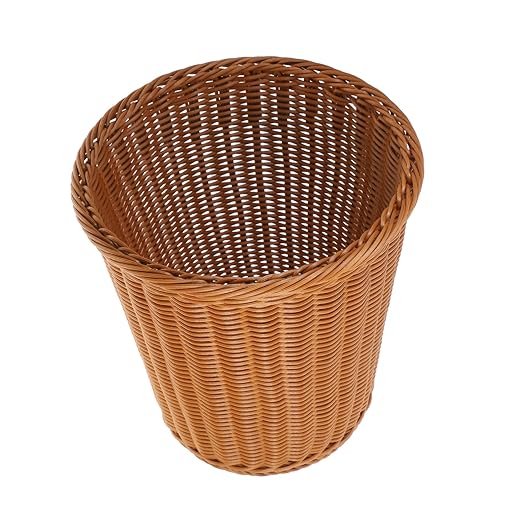 VOSAREA 1PC Plastic Wastebasket Simulated Rattan Woven Trash Basket Home Garbage Container Wastebasket Retro Waste bin (Imitated Rattan Style)