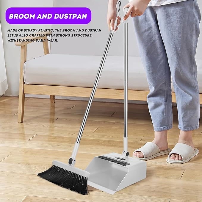 Foldable Broom and Dustpan Set 3-in-1 with Long Handle Compact Design for Indoor and Outdoor Cleaning Home Kitchen Sweeping Tool