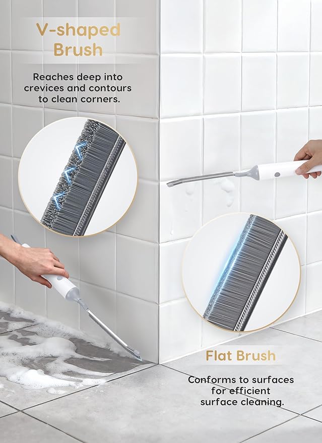 3-in-1 Reciprocating Deep-Clean Brush - Hard V-Shaped &amp Soft Silicone Brush Heads for All Surfaces 3-Speed with LED Light for Grout Delicate Glass Kitchen Bathroom Car &amp Pet Areas