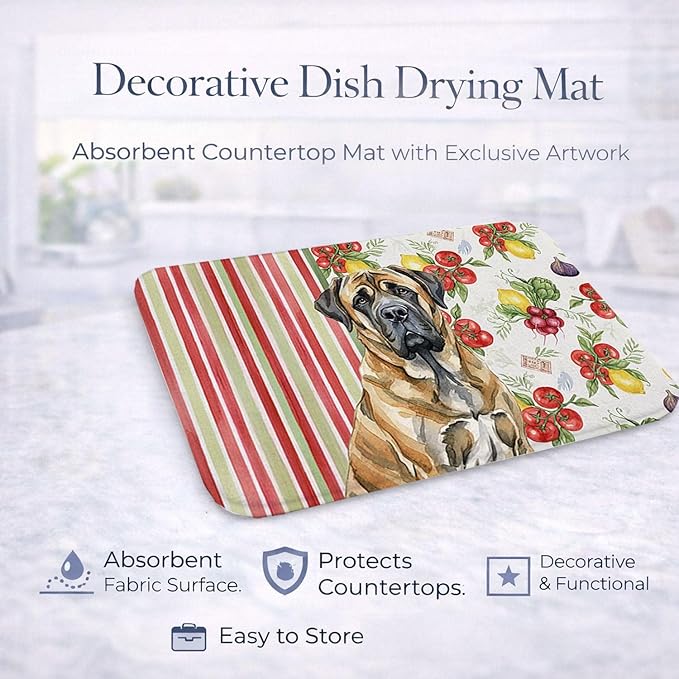 Caroline's Treasures Brindle English Mastiff Vegetables Dish Drying Mat Absorbent Dish Drying Mat Pad for Kitchen Counter Dish Drainer Mat for Countertop 14 x 21 Multicolor