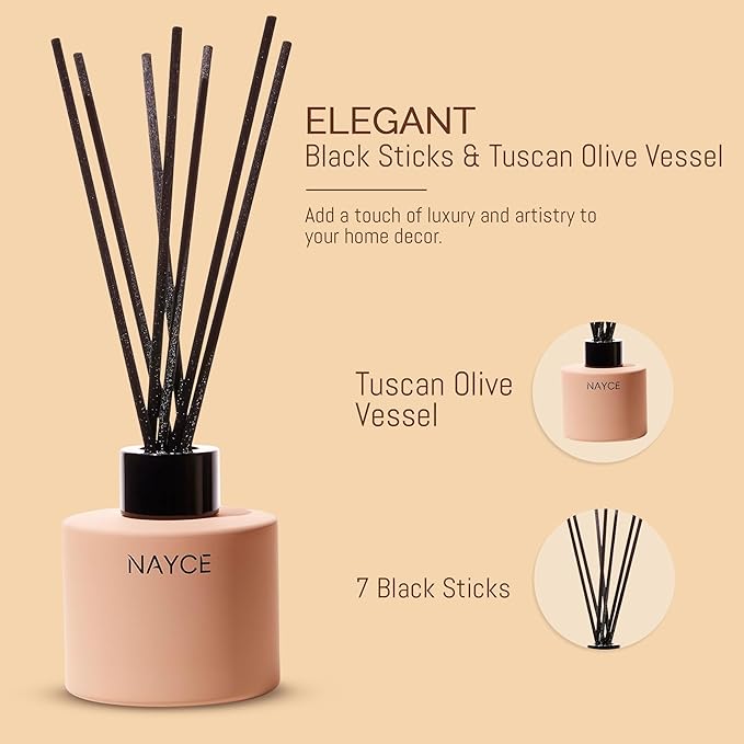 Nayce Luxury Reed Diffuser - Chianti Oud Orchard - Aromatherapy Essential Oil Diffuser Sticks - Hand-Poured in USA - Reed Diffusers for Home Bathroom Bedroom Office Decor Housewarming Gifts