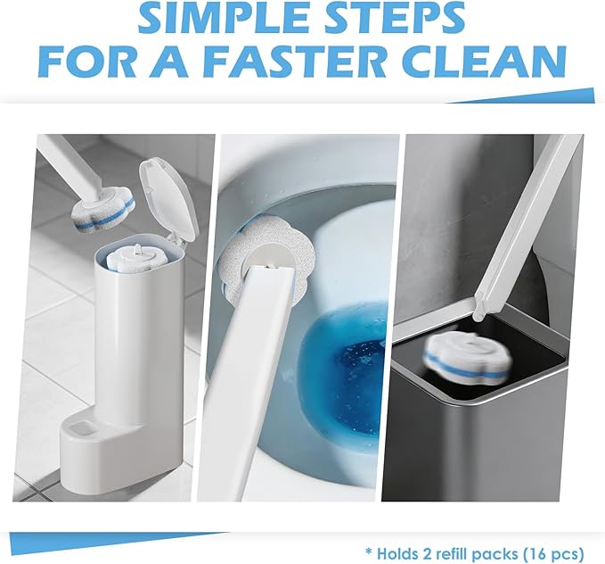 Disposable Toilet Brush Cleaning System 2pcs Wands with 104pcs Replacement Heads Stick for Toilet CleaningWands with Refills Pads Wall Mounted Toliet Wand for Bathroom Toilet Brush and Holder Set