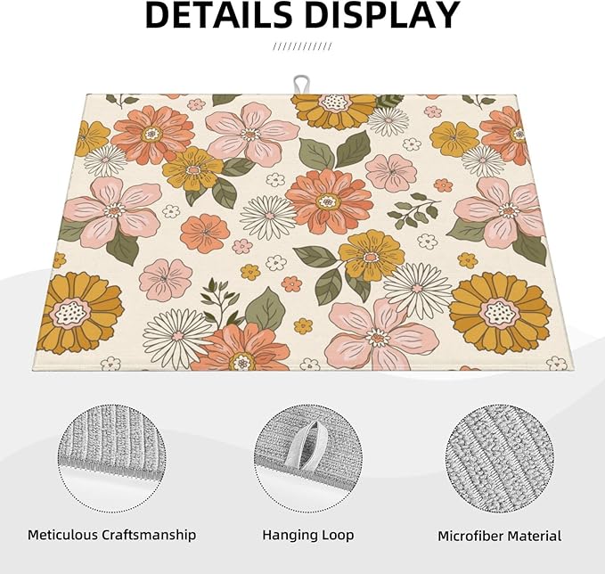 Absorbent Dish Drying Mat For Kitchen Counter Pink Flowers Microfiber Dish Drying Pad Kitchen Gadgets For Easy Clean Multi-Use
