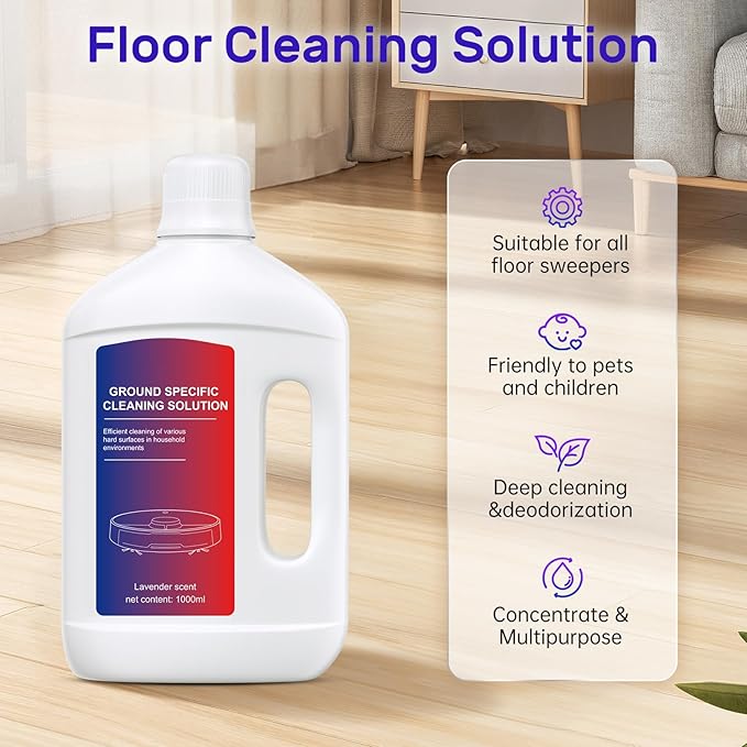 Lavender Floor Cleaning Solution 1L Compatible with Dreame Wet &amp Dry Vacuum and Robot Residue &amp Streak FreeSuitable for All Robot Vacuum Cleaners and Wireless Wet Dry Dual-Use Vacuum Cleaner