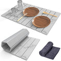 Stone Dish Drying Mat for Kitchen Counter24(L)×16(W) Collapsible Fast-Drying Diatomaceous Earth Mats with Towel Sanding ToolVersatile Stone Drying Mats for Cups Dishes Bottles