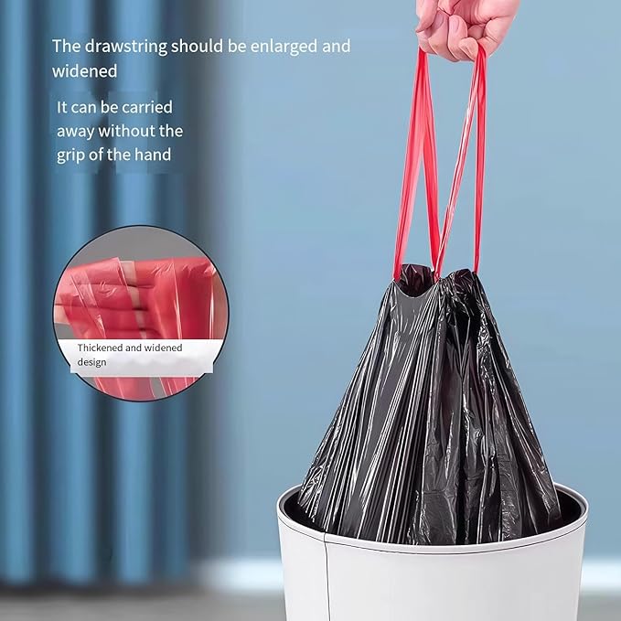 Drawstring Trash Bags 5 Roll 75 Count17.72 x 19.69 inches Heavy Duty Garbage Bags Multipurpose Trash Liners for Home Kitchen Outdoor Use (Black 17.72 x 19.69 inches)