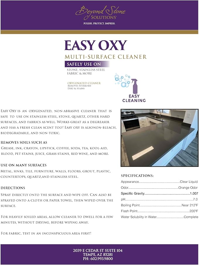 Easy Oxy – Professional Stone Cleaner &amp Degreaser | Safe for Granite Marble Quartz Tile &amp More | Non-Acidic pH-Balanced Formula | 32 oz Spray Bottle | Made In USA