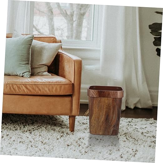 DOITOOL Wood Grain Trash Can Pattern Wastebasket for Bathroom Kitchen Office Elegant and Space-Saving Design Easy to Clean Reusable Rubbish Bin