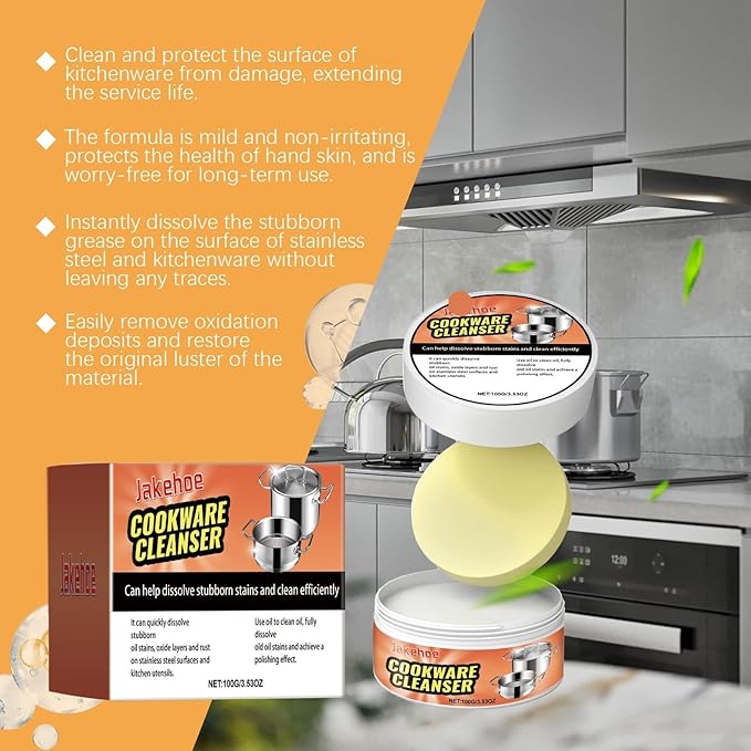 Cookware Cleaning Paste - Removes Grease Rust &amp Stains Leaves Shine Suitable For Stainless Steel &amp Kitchen Utensils(3PCS)
